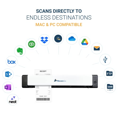 Raven Go Portable Mobile Document Scanner for PC and Mac with Simplex Sheet-Fed Scanning