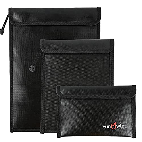 Fireproof Waterproof Money Document Bag - 3 Pack Safe Upgraded Zipper Bags, Fire & Water Resistant Storage Organizer Pouch for A4 A5 Documents Holder,File,Cash,Jewelry,Passport,Tablet,Laptop (Black)