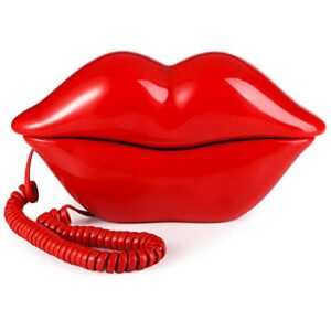suwimut red mouth telephone, wired novelty cute sexy lip phone, real corded lip shaped landline phone desk corded phone for home hotel office decor gift