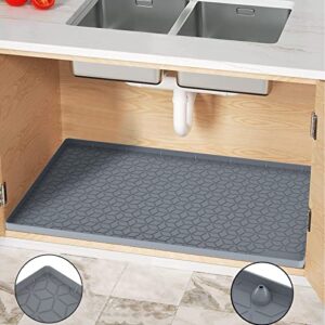 under sink mat for kitchen, 34″x22″ silicone waterproof under sink shelf liner, flexible sink cabinet organizer tray, hold up to 3.3 gallons liquid, sink protector tray with drain hole easy to clean