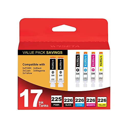 PGI-225 CLI-226 Value Pack Compatible for Canon 225 and 226 Ink Cartridges for Canon MG6220 MG5320 MG5220 MG6120 MG8220 MX882 IX6520 Printer (5 Large Black,3 Black,3 Cyan,3 Magenta,3 Yellow, 17-Pack)