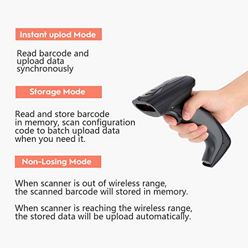 NADAMOO Wireless Barcode Scanner with USB Cradle Charging Base 328Ft Long Transmission Handheld 1D Cordless Laser Barcode Reader Portable Bar Code Scanning for Retail Supermaket Warehouse