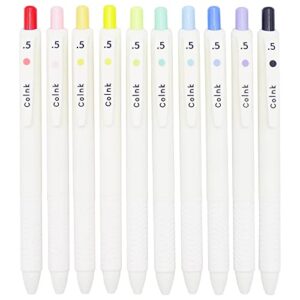 colnk color gel pens fine point 0.5mm for jouranling planners, soft touch,retractable white writing pens assorted colors ink, colorful pens for note taking, count-10