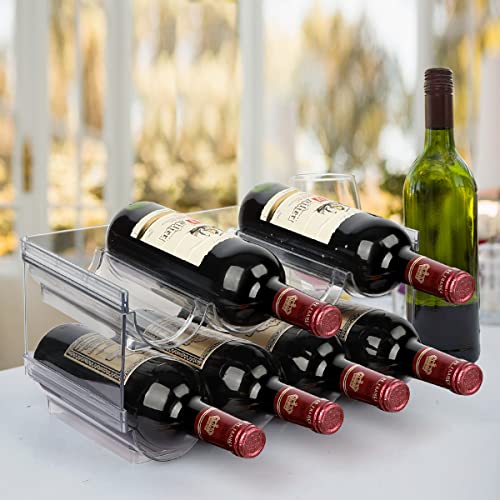 Water Bottle Organizer For Cabinet,4 Pack Plastic Clear Stackable Bottle Holder Storage,Pantry Organizer and Cabinet Organizer,Wine Rack/Drink Bottle Storage Stand for Refrigerator,Kitchen,Freezer