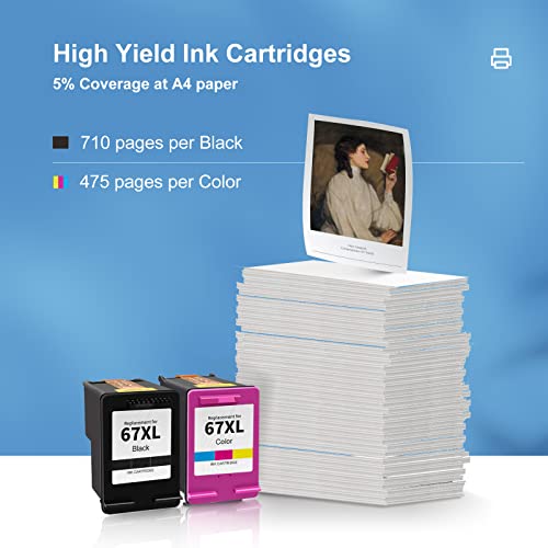 67XL Ink Cartridge Combo Pack Replacement for HP 67 67XL for DeskJet 2742 2755 Envy 6052 6055 6075 DeskJet Plus 4152 4155 4158 Printer (1 Black,1 Tri-Color)