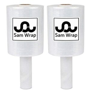 sam wrap (r) stretch wrap 5″ x 1000′ roll with handle, 80 gauge extra thick durable self-adhering plastic wrap for moving, packing wrap industrial strength, clear plastic pallet shrink (2 pack)