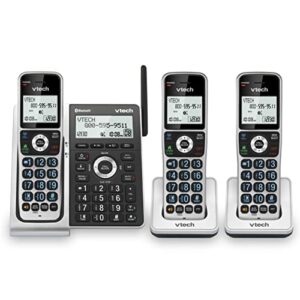 vtech vs306-3 dect 6.0 3 handsets cordless home phone with bluetooth, answering system, smart call blocker, caller id announce, backlit display, duplex speakerphone (silver & black)