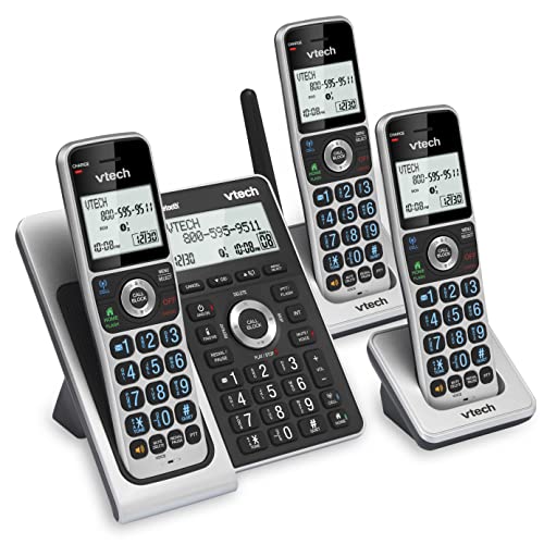 VTech VS306-3 DECT 6.0 3 Handsets Cordless Home Phone with Bluetooth, Answering System, Smart Call Blocker, Caller ID Announce, Backlit Display, Duplex Speakerphone (Silver & Black)