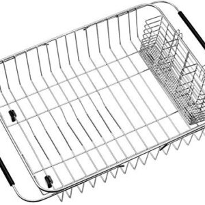 SANNO Dish Drying Rack with Stainless Steel Utensil Holder Large Dish Rack Drainer Drain Expandable Dish Rack Shelf Dish Rack in Sink or Over Sink or On Counter Rustproof Stainless Steel