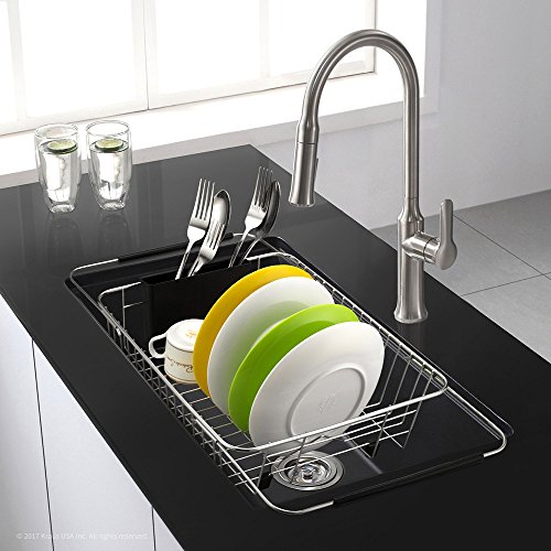 SANNO Dish Drying Rack with Stainless Steel Utensil Holder Large Dish Rack Drainer Drain Expandable Dish Rack Shelf Dish Rack in Sink or Over Sink or On Counter Rustproof Stainless Steel