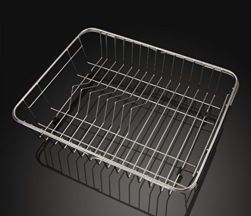 SANNO Dish Drying Rack with Stainless Steel Utensil Holder Large Dish Rack Drainer Drain Expandable Dish Rack Shelf Dish Rack in Sink or Over Sink or On Counter Rustproof Stainless Steel