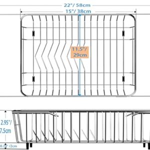 SANNO Dish Drying Rack with Stainless Steel Utensil Holder Large Dish Rack Drainer Drain Expandable Dish Rack Shelf Dish Rack in Sink or Over Sink or On Counter Rustproof Stainless Steel