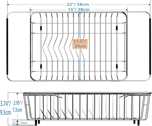 SANNO Dish Drying Rack with Stainless Steel Utensil Holder Large Dish Rack Drainer Drain Expandable Dish Rack Shelf Dish Rack in Sink or Over Sink or On Counter Rustproof Stainless Steel