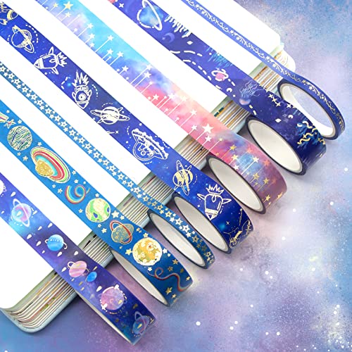 24 Rolls Washi Tape Set - Gold Foil Galaxy Decorative Masking Tape Constellation, Stars, Celestial, Adhesive Tape for Bullet Journal, Diy Craft, Scrapbooking Supplies, Gift Wrapping, Party decoration