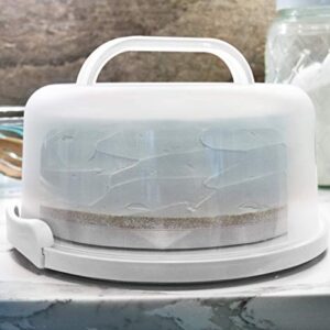 Top Shelf Elements Round Cake Carrier Two Sided Cake Holder Serves as Five Section Serving Tray, Portable Cake Stand Fits 10 inch Cake, Cake Box Comes with Handle, Cake Container Holds Pies (White)