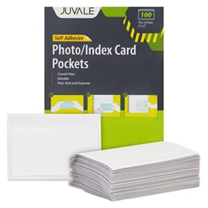 juvale 100 pack plastic label holders for 3×5 index cards, clear self-adhesive pockets for office supplies