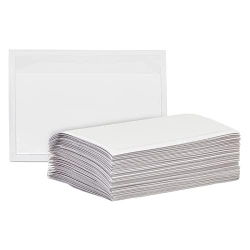 Juvale 100 Pack Plastic Label Holders for 3x5 Index Cards, Clear Self-Adhesive Pockets for Office Supplies