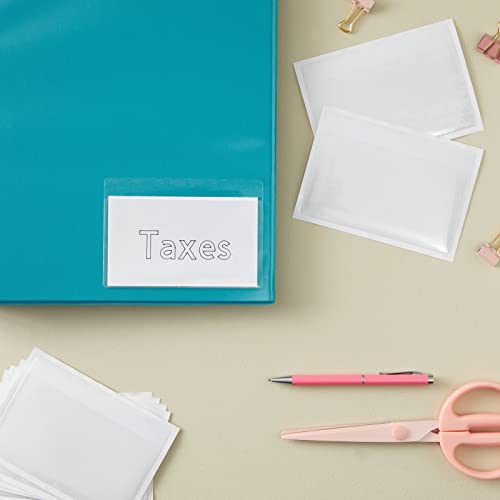 Juvale 100 Pack Plastic Label Holders for 3x5 Index Cards, Clear Self-Adhesive Pockets for Office Supplies