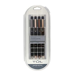 tul brilliance pens, ballpoint, medium point, 1.0 mm, black barrels, black ink, pack of 4 pens