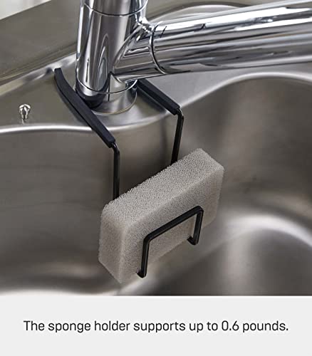 YAMAZAKI home 4389 Faucet-Hanging Sponge Holder-Kitchen Organizer Sink Rack Basket, One Size, Black