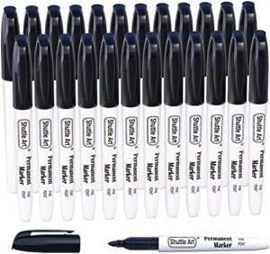 permanent markers,shuttle art 24 pack black permanent marker set,fine point, works on plastic,wood,stone,metal and glass for doodling, marking