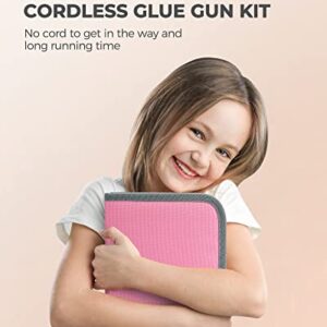 Cordless Hot Glue Gun Kit, Fast Preheating Glue Gun with 30 Pcs Glue Sticks and 50 Colored Wooden Craft Sticks, Smart Power-Off Hot Melt Glue Gun with Carrying Bag