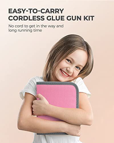 Cordless Hot Glue Gun Kit, Fast Preheating Glue Gun with 30 Pcs Glue Sticks and 50 Colored Wooden Craft Sticks, Smart Power-Off Hot Melt Glue Gun with Carrying Bag