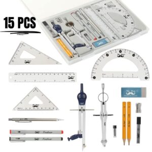 Mr. Pen- Professional Geometry Set, 15 pcs, Geometry Kit for Artists and Students, Geometry Set, Metal Rulers and Compasses, Drawing Tools, Drafting Supplies, Drafting Set, Drafting Tools and Kits