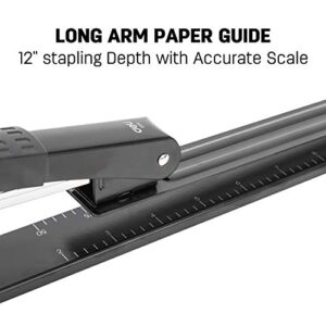 Deli Long Reach Stapler, 25 Sheet Capacity, Long Arm Standard Staplers for Booklet or Book Binding, Black