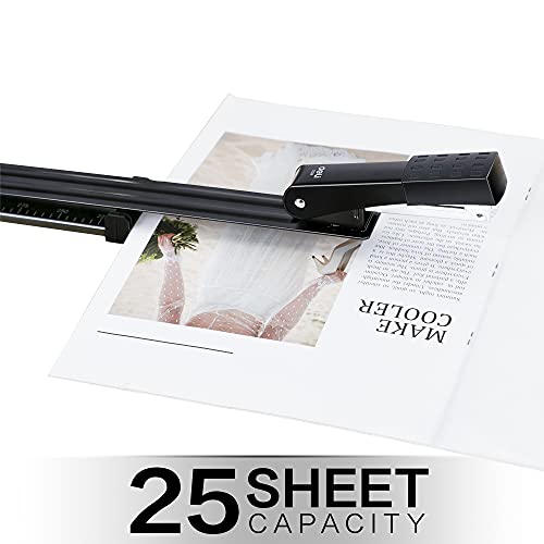 Deli Long Reach Stapler, 25 Sheet Capacity, Long Arm Standard Staplers for Booklet or Book Binding, Black