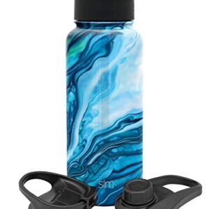 Simple Modern Insulated Water Bottle with 3 Lid Options-Straw, Flip, Chug, Handle Reusable Wide Mouth Stainless Steel Flask Thermos Sport, 4 Piece Set, Pattern: Ocean Geode