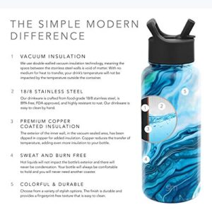 Simple Modern Insulated Water Bottle with 3 Lid Options-Straw, Flip, Chug, Handle Reusable Wide Mouth Stainless Steel Flask Thermos Sport, 4 Piece Set, Pattern: Ocean Geode