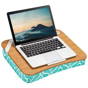 lapgear designer lap desk with phone holder and device ledge – aqua trellis – fits up to 15.6 inch laptops – style no. 45422