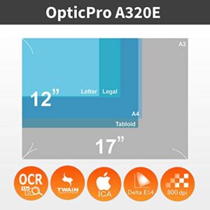 Plustek OpticPro A320E - A3 CCD Flatbed Scanner, 12" x 17" scan Area with 800dpi scan Resolution. ICA & Twain Compliant.