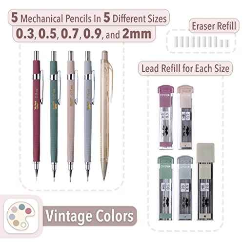 Mr. Pen- Mechanical Pencil Set with Leads and Eraser Refills, 5 Sizes - 0.3, 0.5, 0.7, 0.9 and 2 Millimeters, Sketching Pencils, Drafting Pencil, Mechanical Pencils for Drawing and Sketching