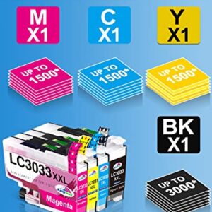 Compatible for Brother LC3033 Ink Cartridges Replacement for LC3033 BK/C/M/Y Ink Cartridges Brother use with Brother MFC-J995DW MFC-J995DWXL MFC-J815DW MFC-J805DW MFC-J805DWXL, 4 for LC3033 LC3035 Ink