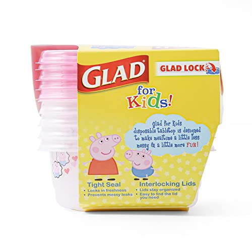 Glad for Kids Peppa Pig GladWare To Go Snack Storage Containers with Lids, 9oz 5ct | 9 oz Kids Snack Containers with Peppa Pig Design, 5 Count Set | Tight Seal Food Storage Containers for Food