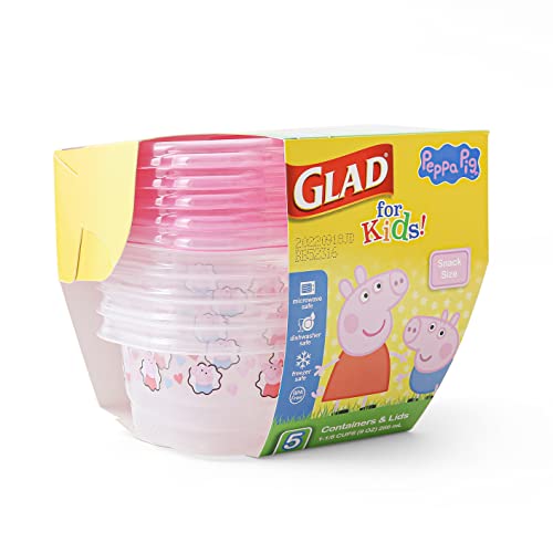 Glad for Kids Peppa Pig GladWare To Go Snack Storage Containers with Lids, 9oz 5ct | 9 oz Kids Snack Containers with Peppa Pig Design, 5 Count Set | Tight Seal Food Storage Containers for Food