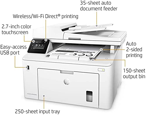 HP Laserjet Pro MFP M227fdwC All-in-One Wireless Laser Printer, Print Scan Copy Fax, Auto 2-Sided Printing, 1200 x 1200 dpi, 30 ppm, Compatible with Alexa, Bundle with JAWFOAL Printer Cable
