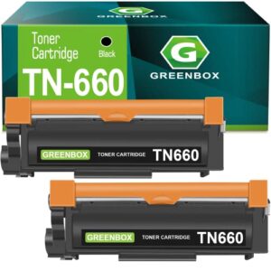 greenbox compatible toner cartridge replacement for brother tn660 tn-660 tn630 for brother hl-l2300d dcp-l2520dw dcp-l2540dw hl-l2360dw hl-l2320d hl-l2380dw mfc-l2707dw printer (2 black)