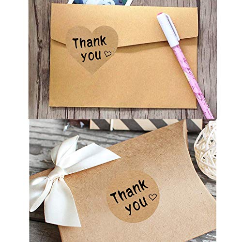 Thank You Stickers Roll 1000pcs Adhesive Labels Kraft Paper with Black Hearts, Decorative Sealing Stickers for Christmas Gifts, Wedding, Party