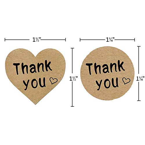 Thank You Stickers Roll 1000pcs Adhesive Labels Kraft Paper with Black Hearts, Decorative Sealing Stickers for Christmas Gifts, Wedding, Party