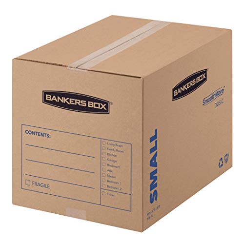 Bankers Box SmoothMove Basic Moving Boxes, Small, 16 x 12 x 12 Inches, 15 Pack (7713802) , Brown