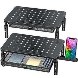 zimilar monitor stand riser with metal drawer, 3 height adjustable monitor riser with phone holder for computer, laptop, premium metal computer monitor stand with storage for 2 monitors