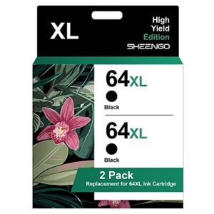 64xl black ink cartridge high yield remanufactured ink replacement for hp ink 64 64 xl for envy photo 7858 7855 7155 6255 6252 7120 6232 7158 7164 envy 7255e 7955e 7958e tango x printer (2 black)