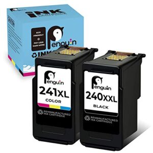 penguin remanufactured printer ink cartridge replacement for canon pg-240xxl cl-241xl 240 xl 241 xl used for pixma mg3620 mg3600 mg3520 ts5120 mg2120 mg2220 mg3120 mg3122 (1 black,1 color) combo pack