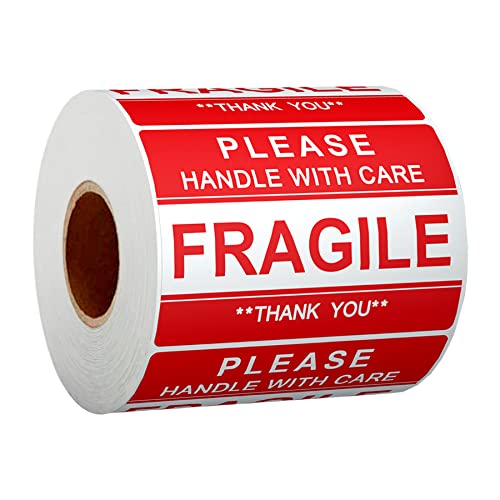 Anylabel 3 x 2 inch Handle with Care Fragile Thank You Warning Packing Shipping Label Stickers Permanent Adhesive (1 Roll, 500 Labels)