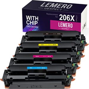 lemerouexpect 206x with chip compatible toner cartridge replacement for hp 206x 206a toner set w2110x for color mfp m283fdw m283cdw m283 pro m255dw m255 m282 printer black cyan magenta yellow