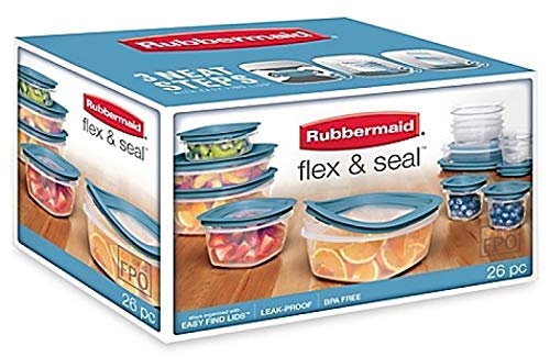 Rubbermaid 26 Piece Flex & Seal with Leak Proof Lids, Easy to find, snaps right on to the bases, Blue