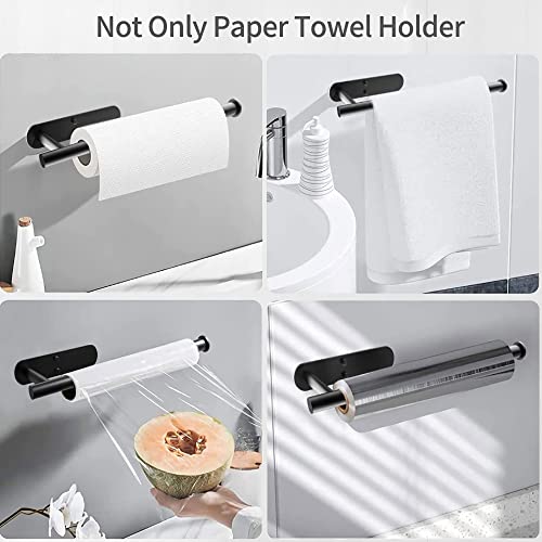 Paper Towel Holder Under Cabinet, Wall Mount Paper Towel Roll Holder, Both Perforated and Self Adhesive Installations (Matte Black)